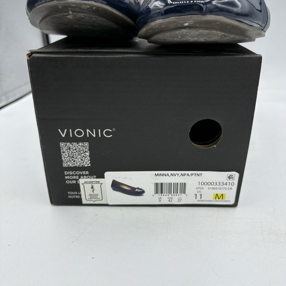 Vionic Shoes Womens Size 11 Minna Leather Ballet Flats Navy Blue w Box - Picture 2 of 10